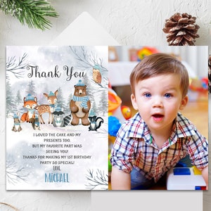 Editable Woodland Winter Thank You Card with Photo (Printable Download)