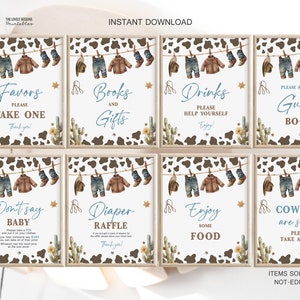 Pacchetto di insegne per baby shower a tema cowboy: decorazioni da tavola in stile western (download digitale)