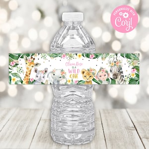Wild ONE Water Bottle Label Editable Jungle Girl Birthday Party Safari Animals Zoo Bottle Label Safari 1st Birthday Label PRINTABLE DOWNLOAD