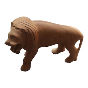 HANDCARVED Wooden Male Lion Statue