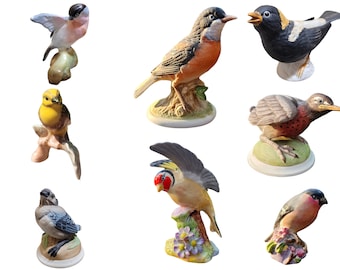Vintage Handpainted Designer Bone China Bird Figurines Robin, Blue Jay, Goldfinch, Sparrow, Bullfinch & Yellow Hammer