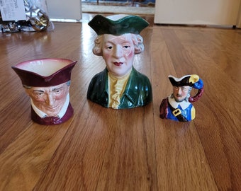 Vintage British Handpainted Character Mugs / Jugs / Creamers Made in England Royal Doulton, Sylvac Staffordshire Antique