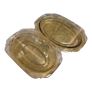 Yellow Depression Glass Serveware Madrid Amber by Federal Glass or Recollection Amber by Indiana Glass, Serving Platter and Vegetable Bowl