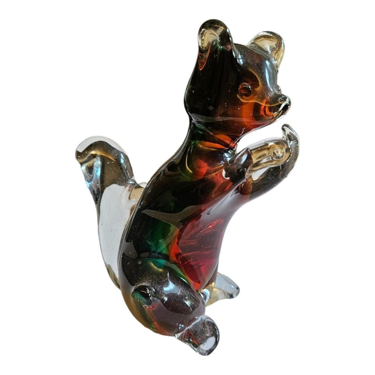 Vintage Handmade Murano Style Red and Green Squirrel sculpture figurine