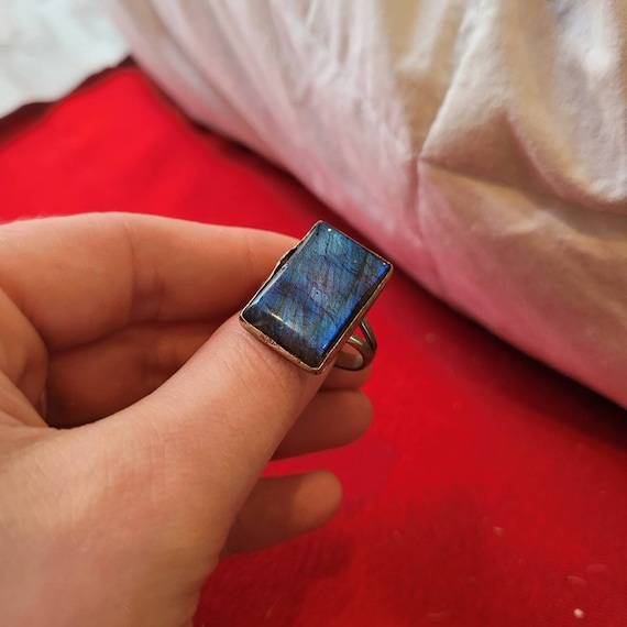 Vintage Large Handmade Rectangular Labradorite St… - image 1