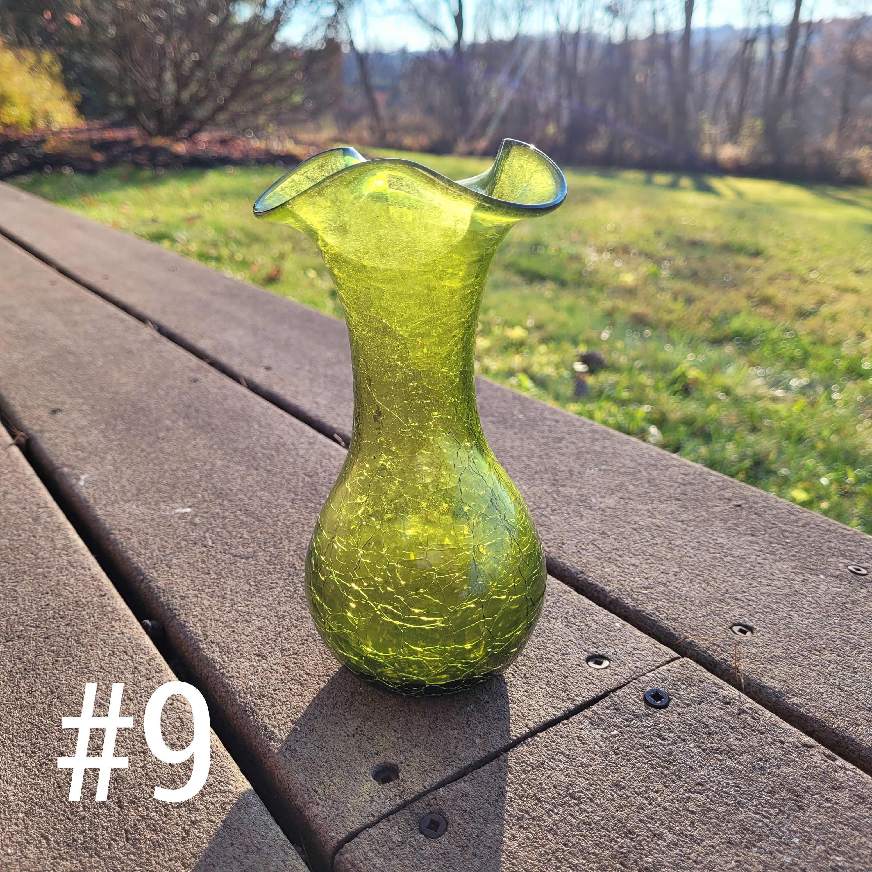 1950s Vintage Hand Blown Crackle Glass Pitchers, Vases and Cups