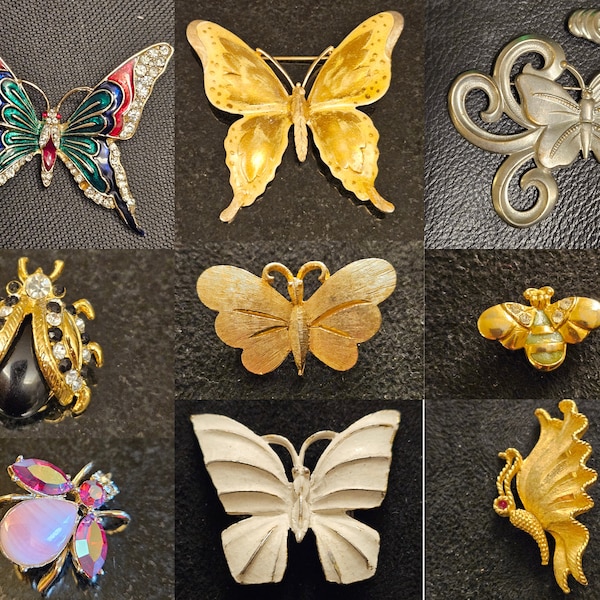 Broche et épingles vintage Insectes et papillon de Trifari, Mamaselle, Sphinx