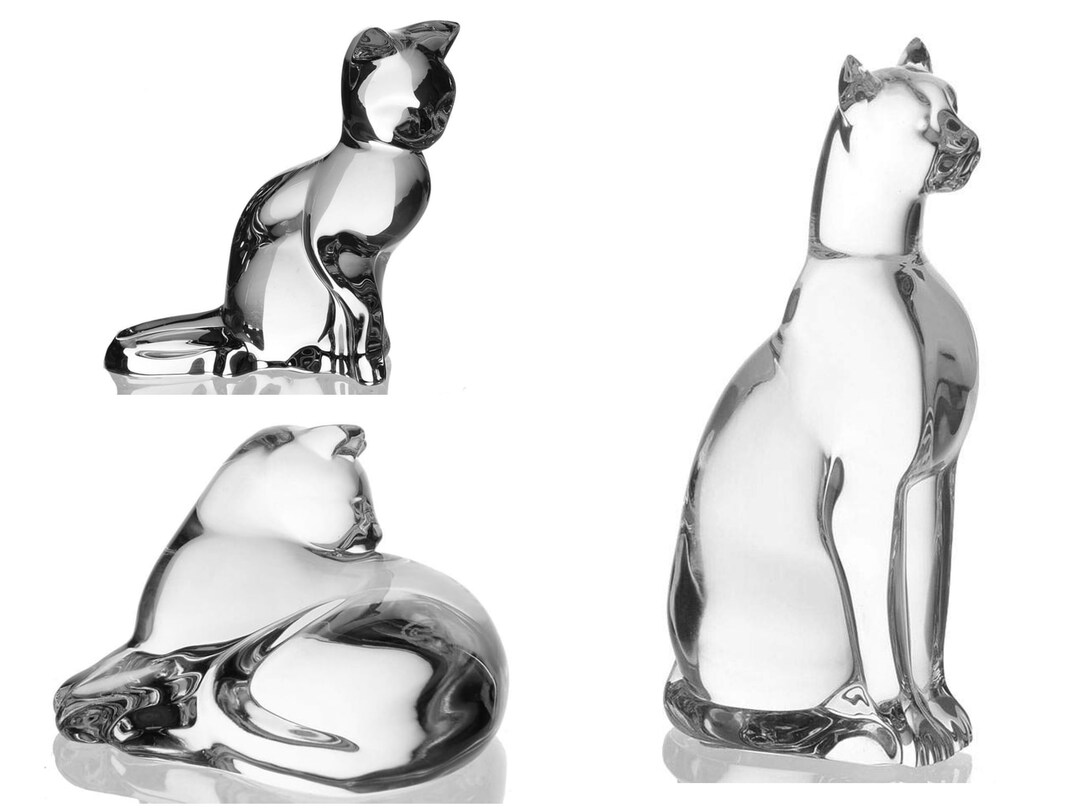 Vintage Crystal Animal Cat Figurines From Baccarat Egyptian Cat, Lounging Cat Made in France Etsy