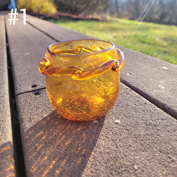 1950s Vintage Hand Blown Crackle Glass Pitchers, Vases and Cups