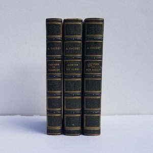 3 Leatherbound Antique French books by Alphonse Daudet - Bibliothèque - Charpentier - Nouvelle Edition 1913