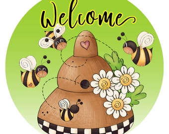 8” round welcome sign,bee wreath sign,spring Wreath Signs,home signs,Sign for Wreaths,Wreath Supplies,Home decor,Tranquility by Aney