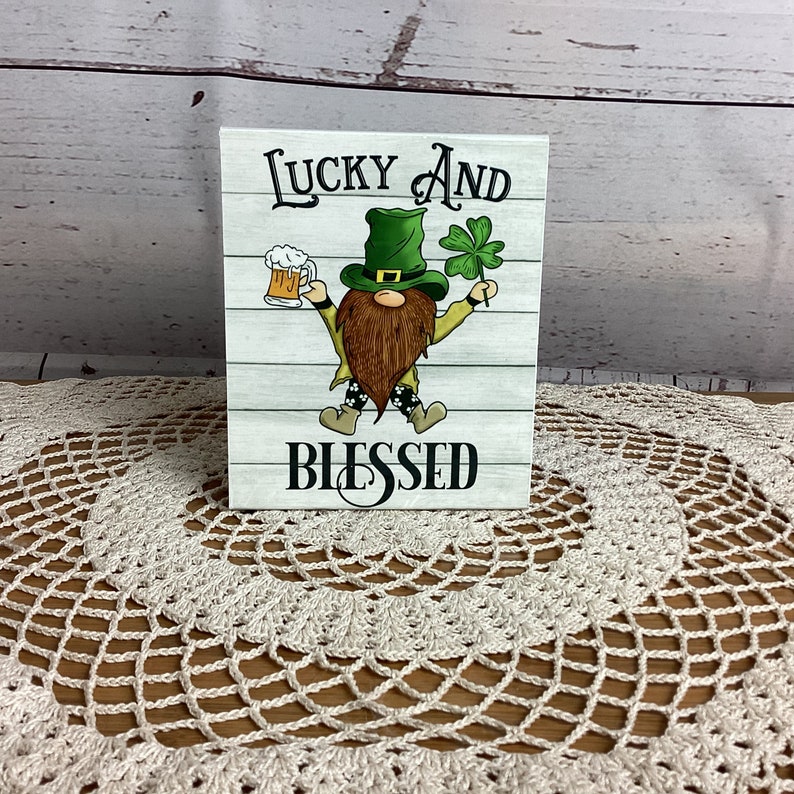 StPatricks day Shelf Sitter,stPatrick sign,st patrick block,stPatricks day Day decor,tiered tray,decor,mantle decor,gnomes,green,shamrocks Lucky and blessed