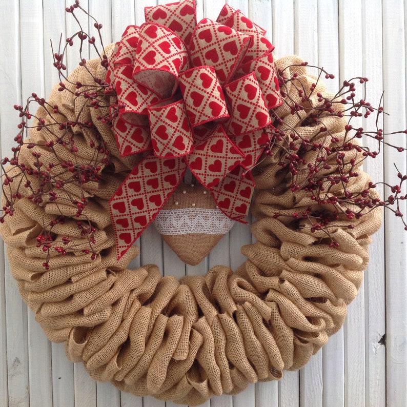 Burlap Wreath Valentine Heart Farmhouse Front Door Etsy