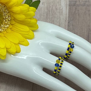 Blue and Yellow Downs Cushing Bohring Opitz Syndrome Ukraine Awareness elastic ring rings toe Stretch Stacking Gift for her him Beach Cute