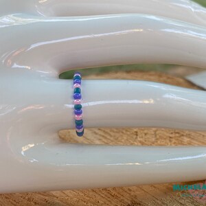 Pink Teal and Purple Awareness ring Thyroid Cancer rings toe beaded stackable knuckle midi stacking thyroid warrior beach Christmas gift for image 4