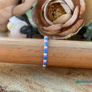 Pink Teal and Purple Awareness ring Thyroid Cancer rings toe beaded stackable knuckle midi stacking thyroid warrior beach Christmas gift for image 3