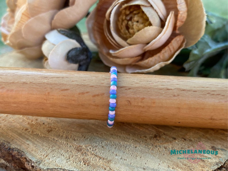 Pink Teal and Purple Awareness ring Thyroid Cancer rings toe beaded stackable knuckle midi stacking thyroid warrior beach Christmas gift for image 3