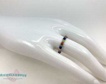 Autism Awareness ring toe ring beaded toe rings stackable ring knuckle ring elastic ring beaded rings beaded toe ring multi colored rings