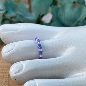 Pink Teal and Purple Awareness ring Thyroid Cancer rings toe beaded stackable knuckle midi stacking thyroid warrior beach Christmas gift for image 5