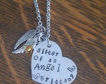 Sister Memorial Necklace: Angel Wing Bereavement Gift