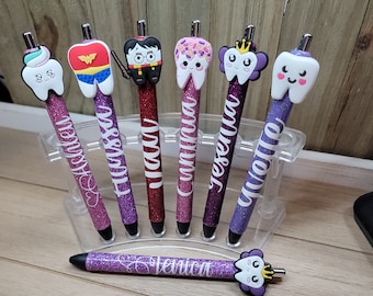 Personalized Dental Pen: Glitter Tooth Theme, Refillable Ink