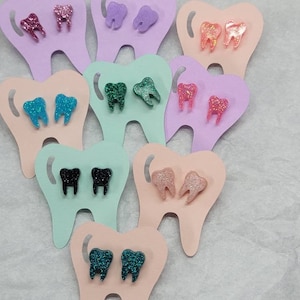 Fun Dental Tooth Molar earrings, stud earrings. Pick which color. Also check out the other listings for more colors.