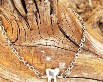 Bracelet pour molaire en plaqué argent : cadeau dentaire, chaîne en acier inoxydable