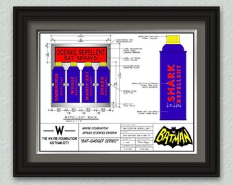 1966 Batcopter Repellent Cans SHARK WHALE ETC Art Print Signed & #'d By Artist!