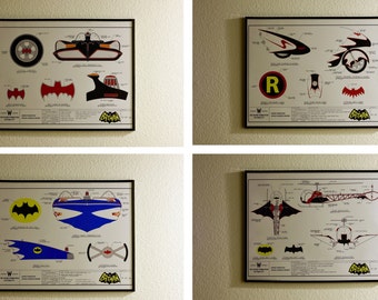 1966 Batman Set of 4 Vehicle Illustration Art Prints Signed & Numbered By Artist!! Limited Ed. Art for your Batman Adam West Collection!!