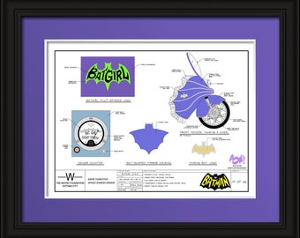 1966 Batgirl Cycle Technical Design Illustration Art Print Signed & Numbered By Artist! Ultra Limited Edition of 66