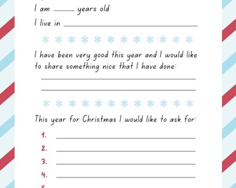 DESCARGA DIGITAL** Querido Papá Noel, Lista de deseos navideños, Carta infantil a Papá Noel - **Imprimir en casa y enviar por correo al Polo Norte