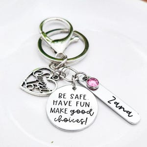 Personalized Sweet 16 Keychain For Girls | Drive Safe Keychain | Have Fun | Make Good Choices | New Driver Keychains | Gifts for Teens