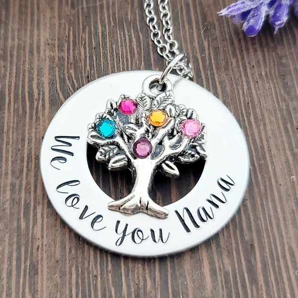 We love you Nana Birthstone Tree Necklace | Birthstone Necklace For Nana | Gift For Nana