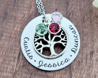 Family Tree Necklace With Birthstones For Mom | Mothers Name Necklace | Mothers Necklace With Birthstone | Birthstone Tree Gift For Mom