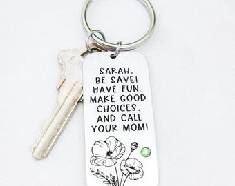 Personalized Message Keychain | Birth Flower Custom Quote Engraved Keychain | Gift for 18th Birthday or Graduation | Best Friend Gift Idea