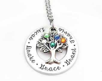 Personalized Birthstone Necklace for Mom: Engraved Family Tree Keepsake