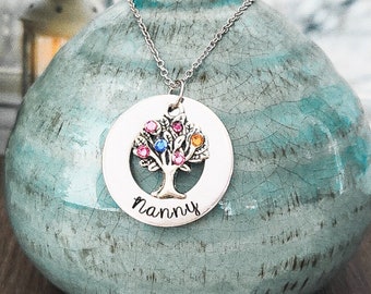 Nanny Necklace | Family Tree Necklace For Nanny | Nanny Birthstone Necklace |  Grandmother Necklaces | Gift For Nanny | Grandmother Gifts