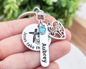 Engraved Christian Keychain: Jesus Take The Wheel, Sweet 16 Gift