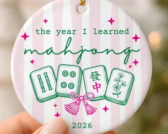 Mahjong Christmas Ornament: Pink and Green Stripes Mah Jong Keepsake | Personalized American Mah Jongg Gift