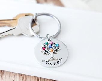 Birthstone Keychain for Grandmother | Mother's Day Gift For Nana | Custom Family Tree Keyring | Engraved Gift For Grandma | Keychain For Mom