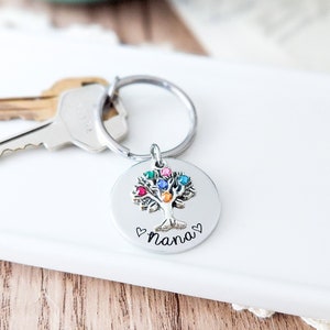Birthstone Keychain for Grandmother | Mother's Day Gift For Nana | Custom Family Tree Keyring | Engraved Gift For Grandma | Keychain For Mom