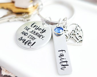 Enjoy The Journey Stay Safe Sweet 16 Keychain | Drive Safe Reminder | Personalized Keychain for Girls | Sixteenth Birthday Gift | New Driver