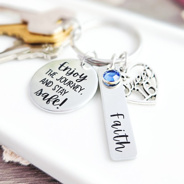 Enjoy The Journey Stay Safe Sweet 16 Keychain | Drive Safe Reminder | Personalized Keychain for Girls | Sixteenth Birthday Gift | New Driver