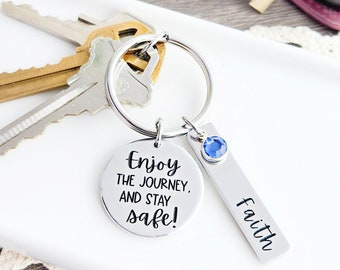 Enjoy The Journey And Stay Safe Keychain | Cute Personalized Keychain for Girls | Engraved Drive Safe Car Keychain Acessories