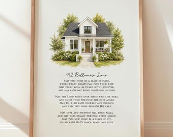 New Home Prayer Custom Watercolor Print | Christian House Blessing | Personalized House Portrait | Housewarming Gift | Christian Home Gift