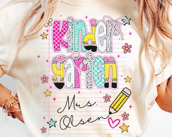 Kindergarten Teacher Shirt | Back To School Teacher Tee | Comfort Colors Custom Kindergarten Crew Teacher Tshirts | Elementary School Spirit