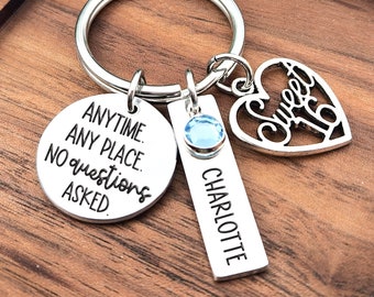 Sweet 16 Gifts For Girls | 16th Birthday Gift for Daughter | Anytime, Any Place, No Questions Asked Personalized Keychain For Teen Drivers