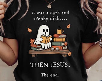 Christian Halloween Shirt: Comfort Colors Jesus Tee | Funny Book Lover Fall Reading Ghost Tshirt
