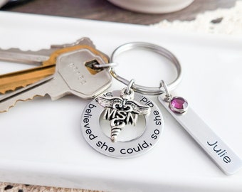 Personalized MSN Engraved Keychain for Nurse Graduation | Masters Of Science Gift For Nursing School Ceremony