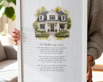 Home Blessing Custom Watercolor Print | Personalized House Portrait | Housewarming Gift | New Home Gift | Realtor Closing Gift